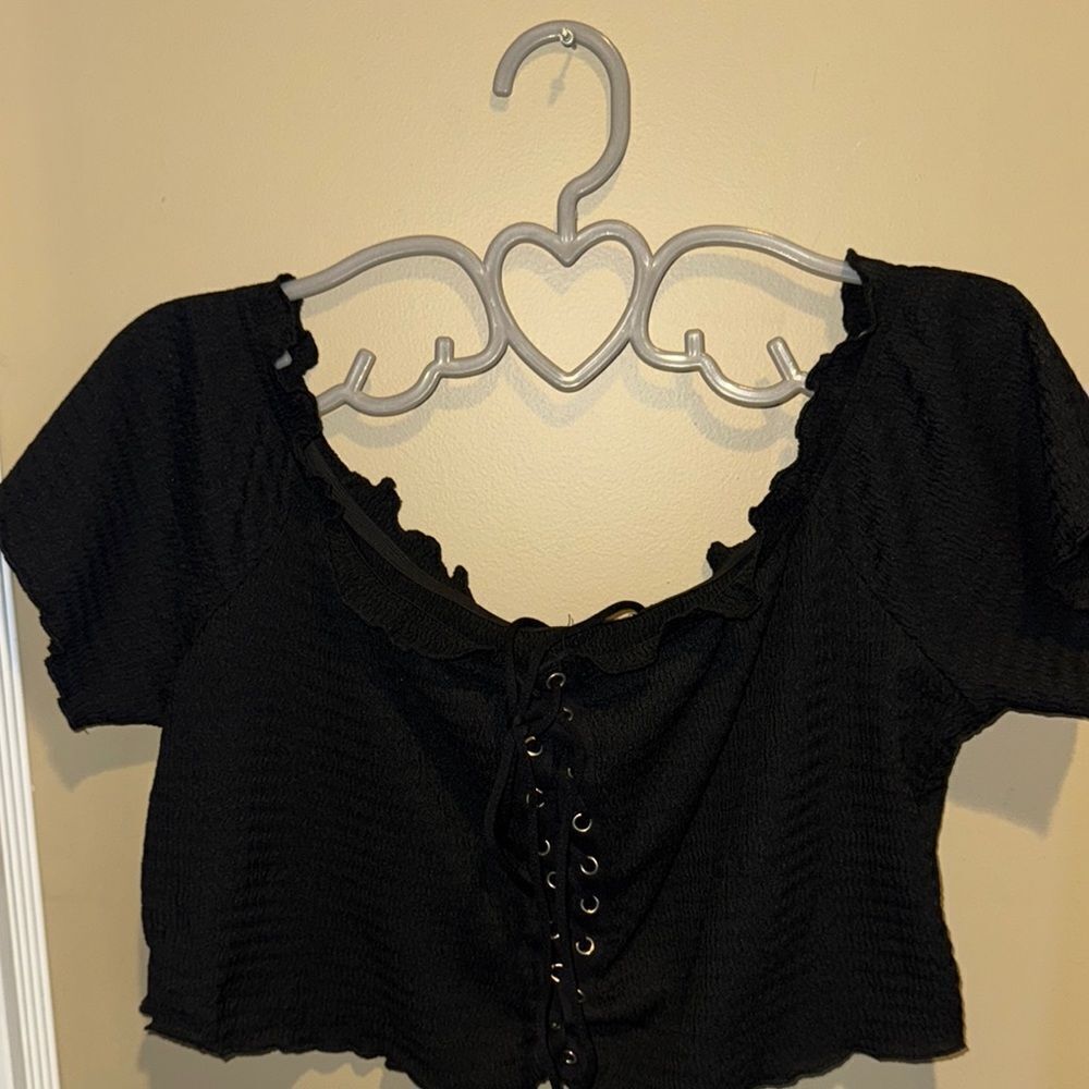 Black Lace-Up Women's Top